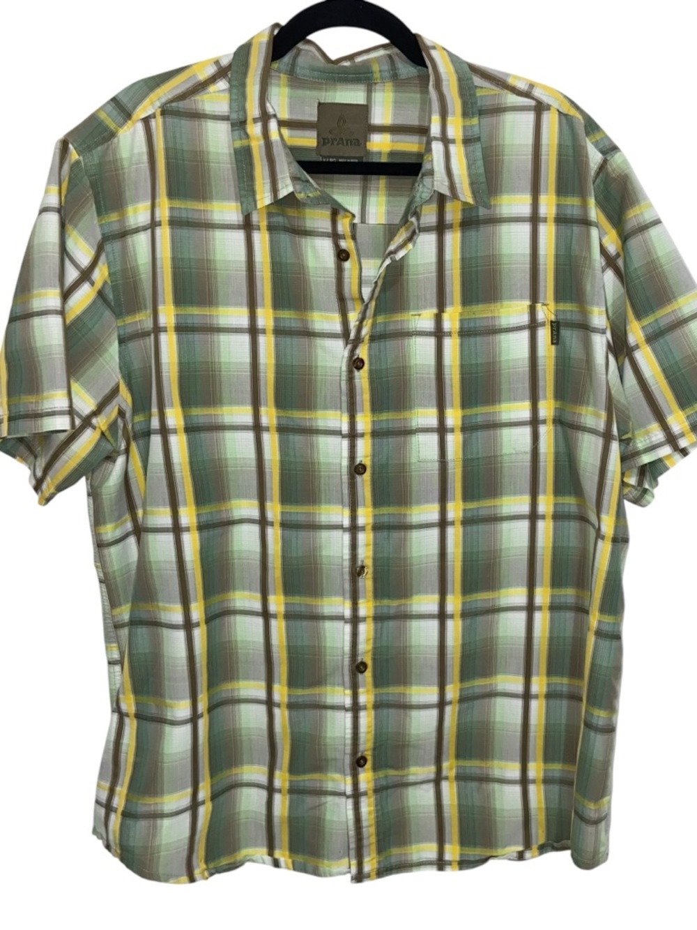 prAna Shirt Mens XL Green Plaid Button Western Cowboy Hike Gorpcore Hiking
